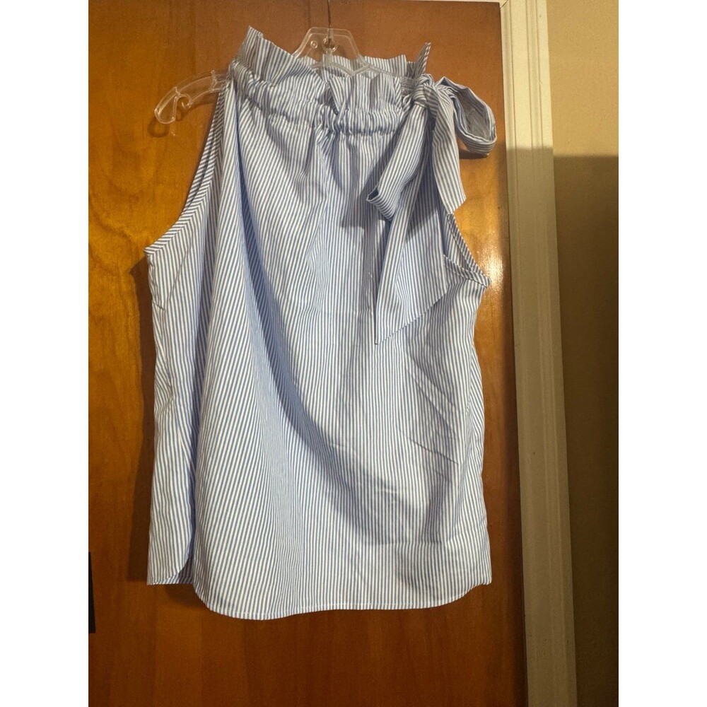 Boutique Blue Striped Tie Back Ruffle neck Shoulder Tie Blouse in XL